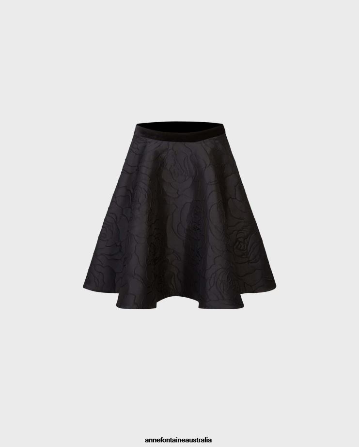 Anne Fontaine Clothing 2VZRJ393 Women Comedie Skirt Jacquard Circle Skirt With Embroidery Rose Pattern Black
