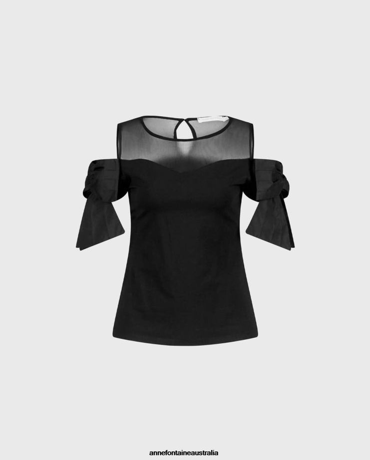Anne Fontaine Clothing 2VZRJ251 Women Virtyl Top Sweetheart Neckline Jersey Top With Sheer Yoke Black
