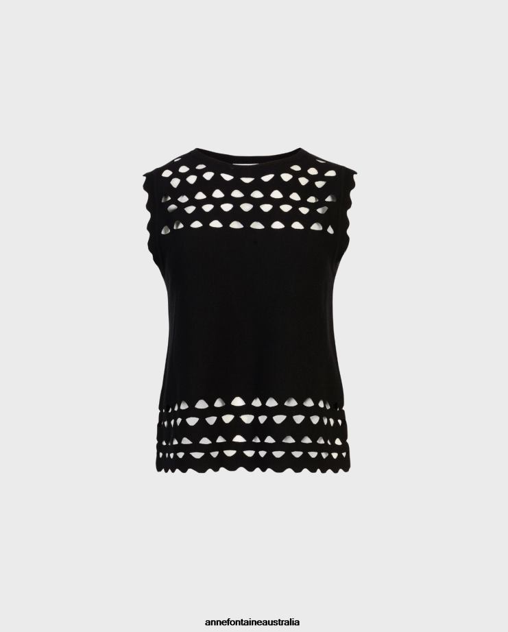 Anne Fontaine Clothing 2VZRJ252 Women Tableau Top Sleeveless Knit Pullover With Cutout Detailing Black