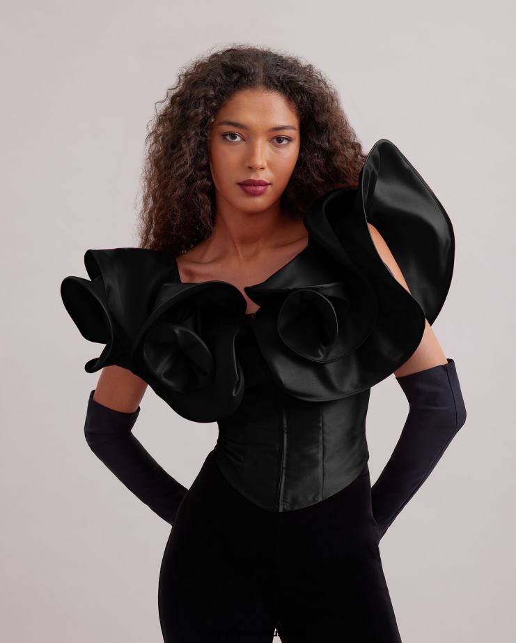 Anne Fontaine Clothing 2VZRJ253 Women Ode Corset Corset Top With Exaggerated Ruffles Black