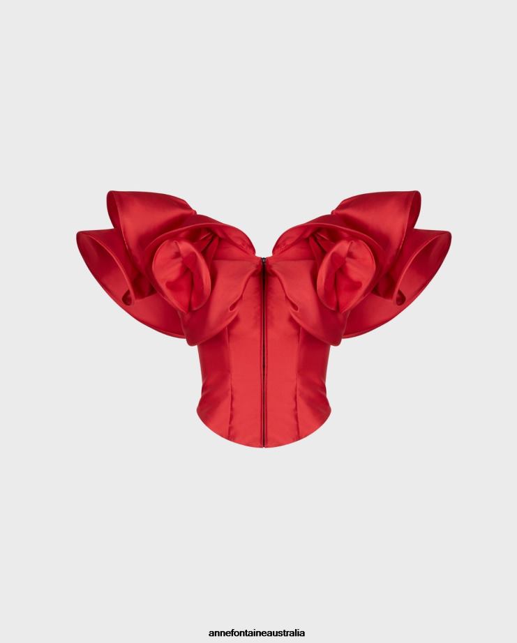 Anne Fontaine Clothing 2VZRJ254 Women Ode Corset Corset Top With Exaggerated Ruffles Tango Red