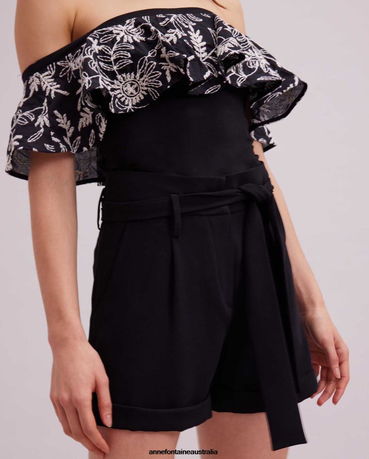 Anne Fontaine Clothing 2VZRJ255 Women Fusain Top With and Floral Overlay Black/White