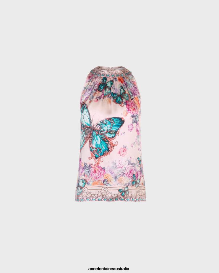 Anne Fontaine Clothing 2VZRJ258 Women Arama Top Halter Top With Butterfly and Floral Printed Design Pink