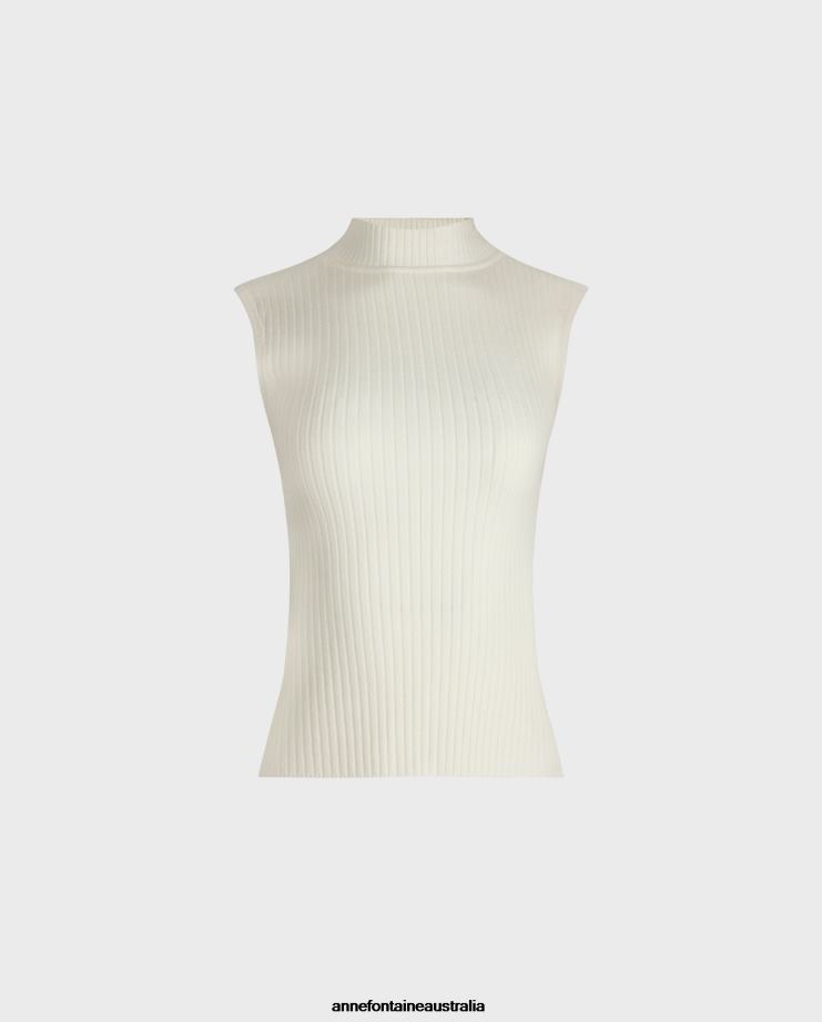Anne Fontaine Clothing 2VZRJ269 Women Solo Top Sleeveless Knit Mockneck Turtleneck White