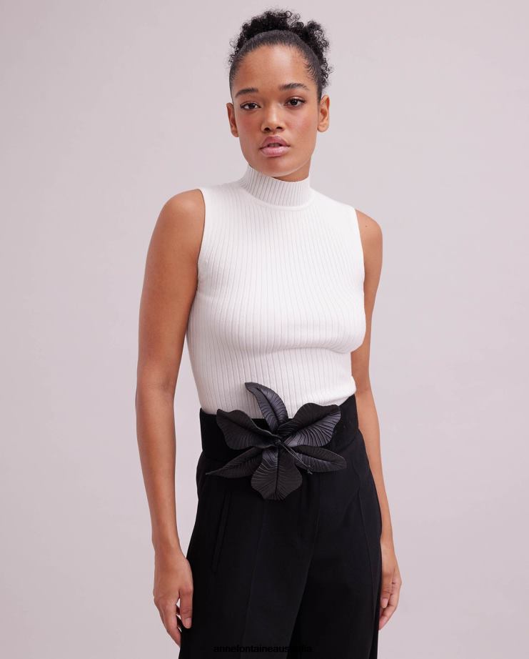 Anne Fontaine Clothing 2VZRJ269 Women Solo Top Sleeveless Knit Mockneck Turtleneck White