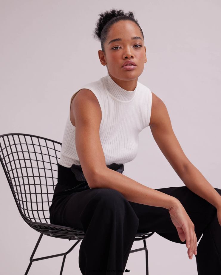 Anne Fontaine Clothing 2VZRJ269 Women Solo Top Sleeveless Knit Mockneck Turtleneck White