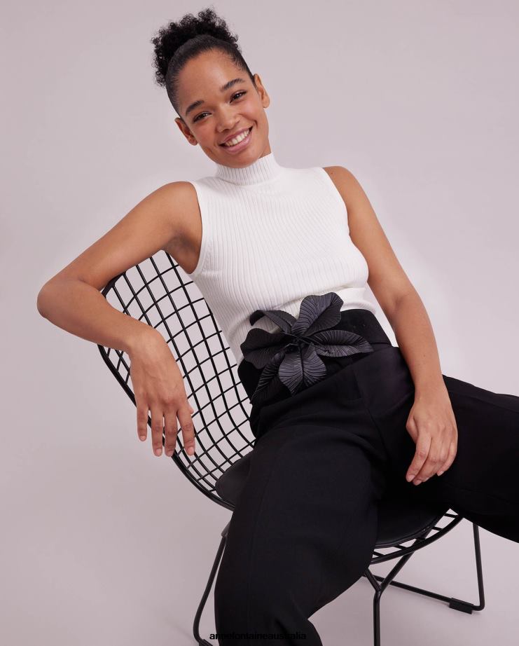 Anne Fontaine Clothing 2VZRJ269 Women Solo Top Sleeveless Knit Mockneck Turtleneck White