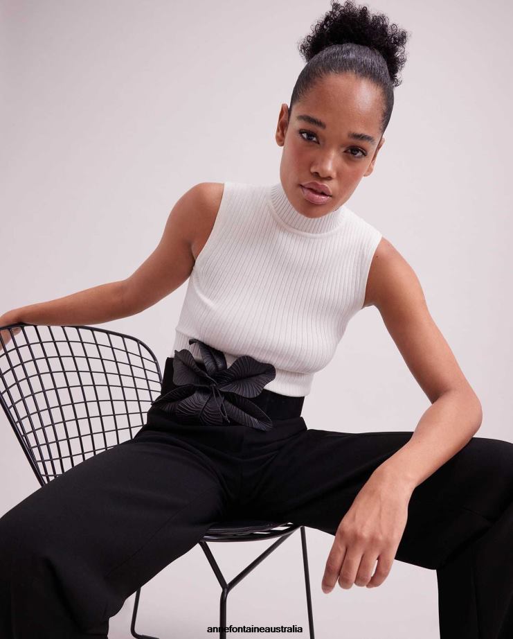 Anne Fontaine Clothing 2VZRJ269 Women Solo Top Sleeveless Knit Mockneck Turtleneck White