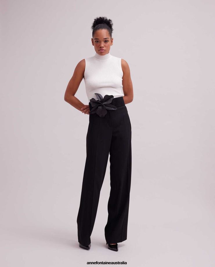 Anne Fontaine Clothing 2VZRJ269 Women Solo Top Sleeveless Knit Mockneck Turtleneck White