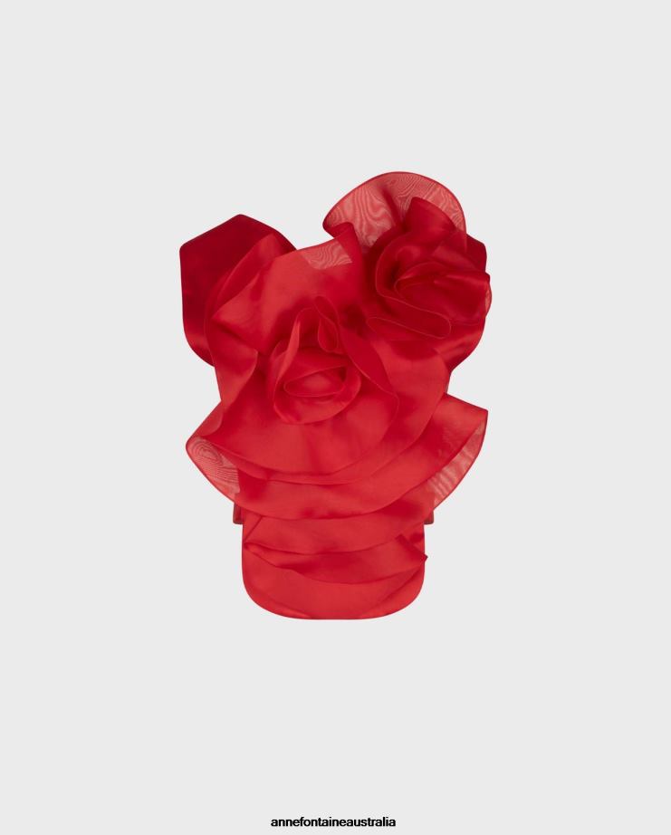 Anne Fontaine Clothing 2VZRJ273 Women Reader Shirtfront Silk Shirtfront With Large Flower Tango Red