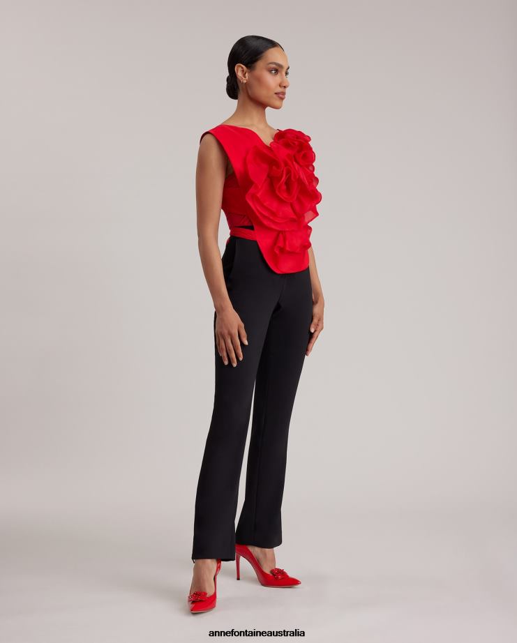 Anne Fontaine Clothing 2VZRJ273 Women Reader Shirtfront Silk Shirtfront With Large Flower Tango Red