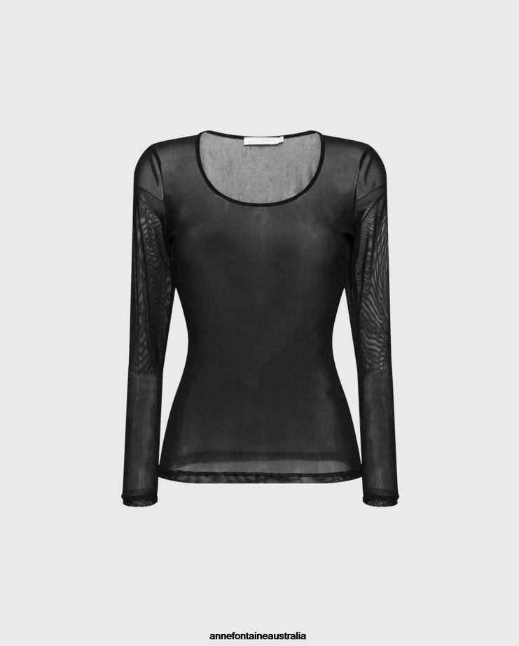 Anne Fontaine Clothing 2VZRJ282 Women Mystery Top Long Sleeve Sheer Mesh Top Black