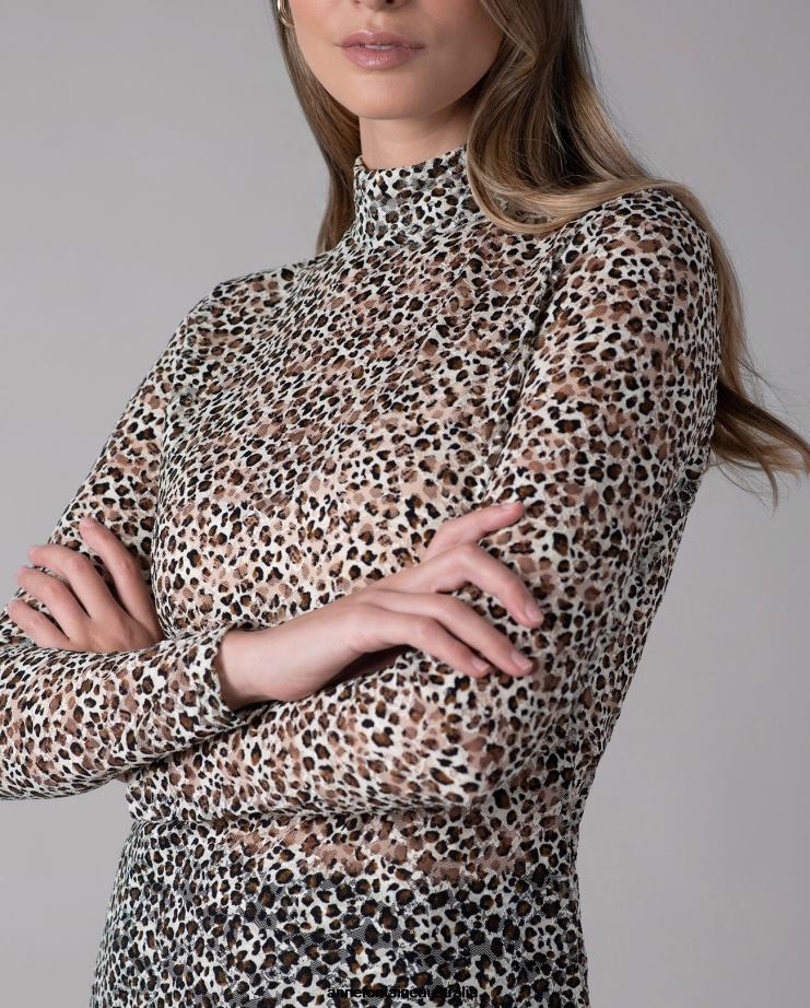 Anne Fontaine Clothing 2VZRJ291 Women Salimar Top Semi-transparent Floral Lace Blouse Brown