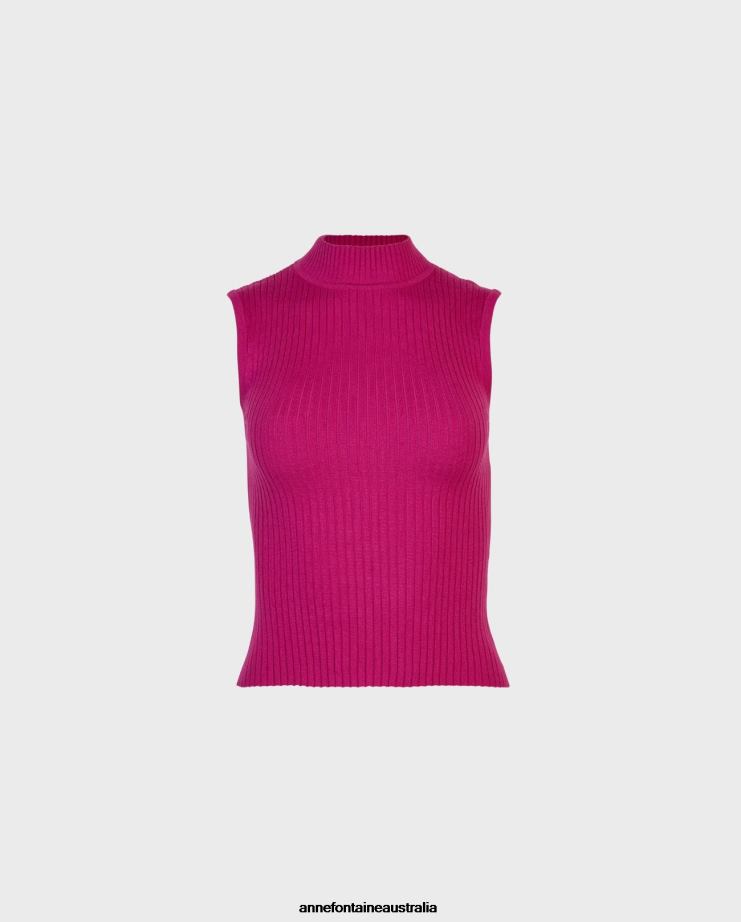 Anne Fontaine Clothing 2VZRJ296 Women Solo Top Sleeveless Mockneck Turtleneck Pink