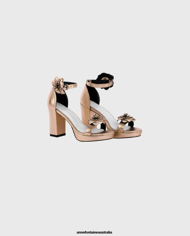 Anne Fontaine Shoes 2VZRJ49 Women Franny Heel Metallic Heels With Removable Flowers Gold