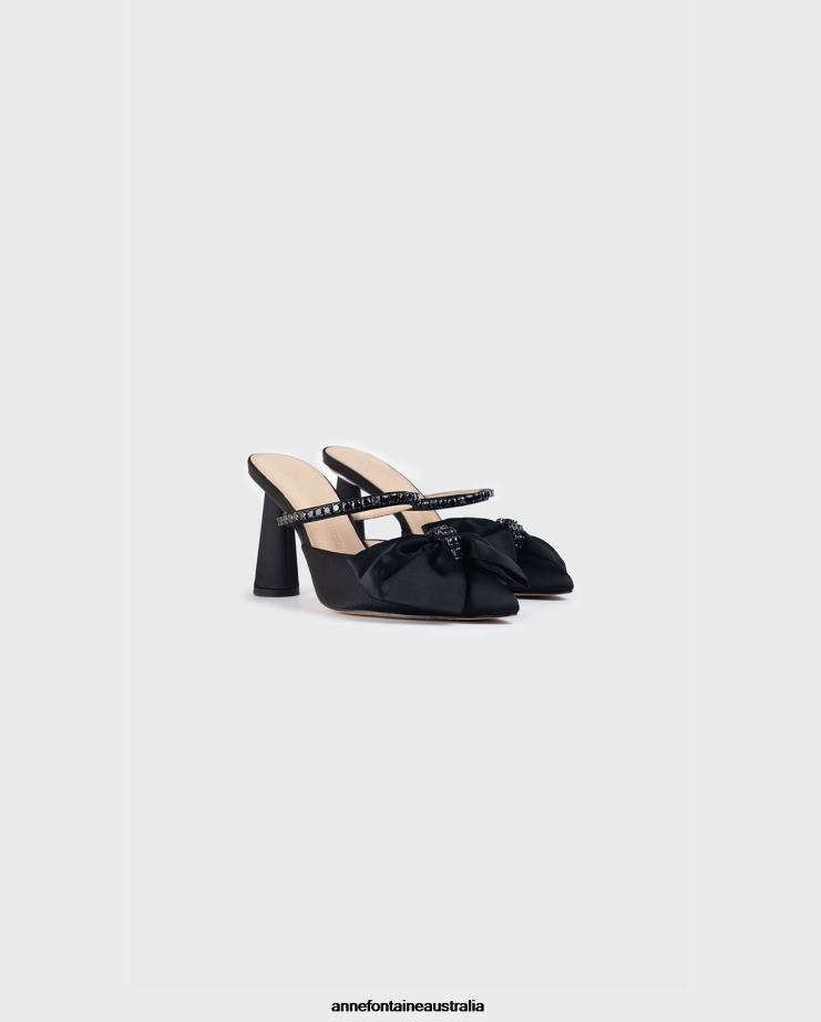 Anne Fontaine Shoes 2VZRJ51 Women Revue Heel Open Back Heel With Bow and Crystal Details Black