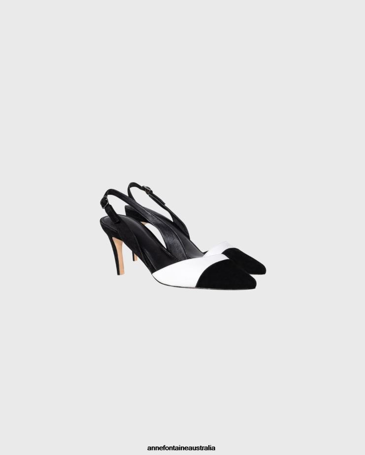 Anne Fontaine Shoes 2VZRJ52 Women Jakie Heel Classic Slingback Heel Leather Black/White