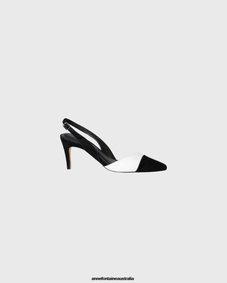 Anne Fontaine Shoes 2VZRJ52 Women Jakie Heel Classic Slingback Heel Leather Black/White
