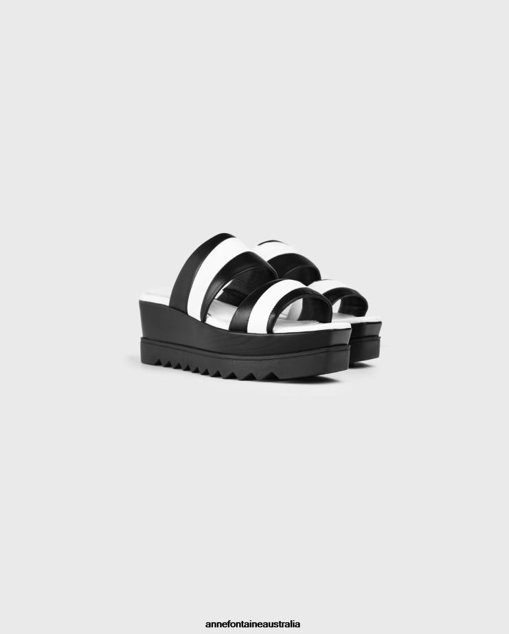 Anne Fontaine Shoes 2VZRJ20 Women Arista Flatform Sandal Monochrome Flatforms With Dual Straps Black/White