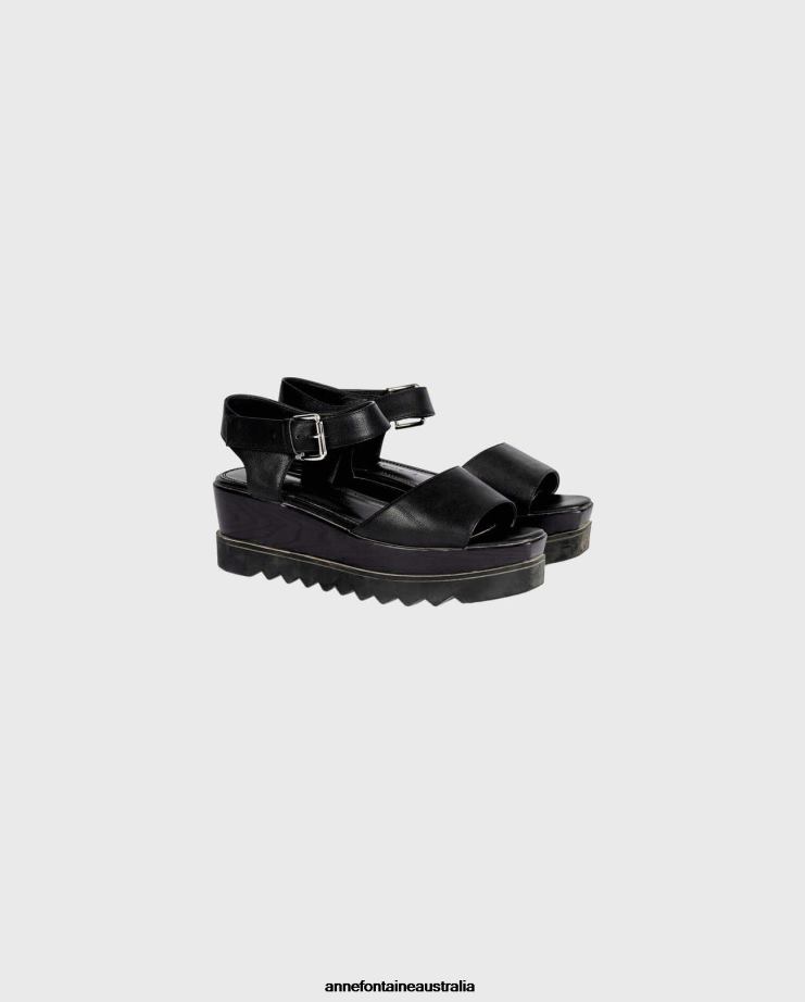 Anne Fontaine Shoes 2VZRJ21 Women Vitto Sandal Leather Wedged Sandals Black