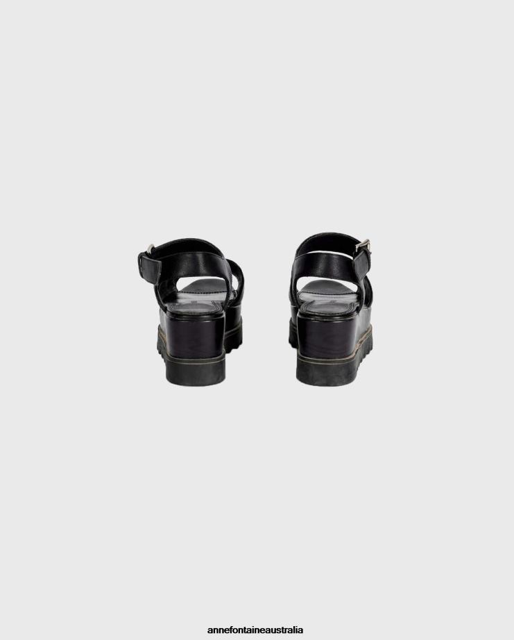 Anne Fontaine Shoes 2VZRJ21 Women Vitto Sandal Leather Wedged Sandals Black