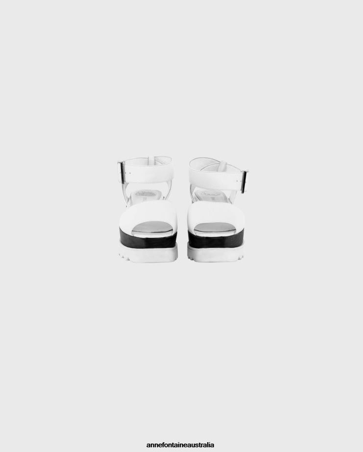 Anne Fontaine Shoes 2VZRJ22 Women Una Sandal Platform Sandals With Ankle Straps White