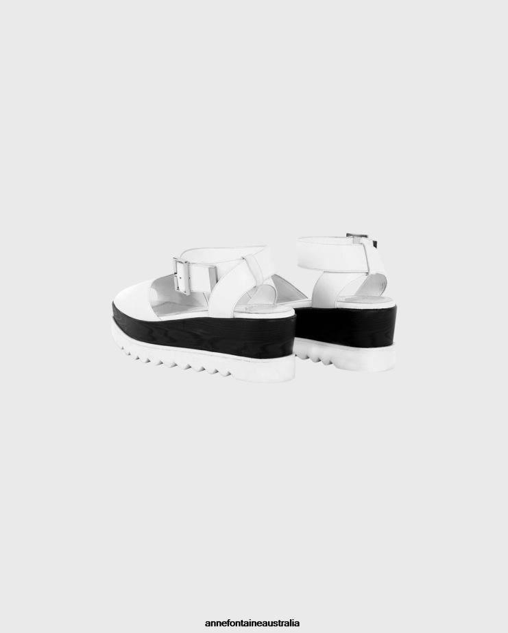 Anne Fontaine Shoes 2VZRJ22 Women Una Sandal Platform Sandals With Ankle Straps White