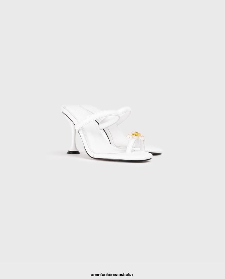 Anne Fontaine Shoes 2VZRJ23 Women Aznar Heel Sandal With Floral Toe Ring White