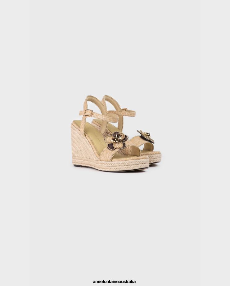 Anne Fontaine Shoes 2VZRJ25 Women Oneca Wedge Natural Jute Espadrille Wedge Sandals Gold