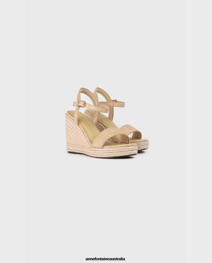 Anne Fontaine Shoes 2VZRJ25 Women Oneca Wedge Natural Jute Espadrille Wedge Sandals Gold