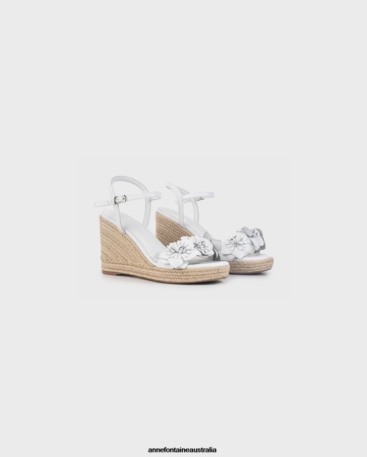 Anne Fontaine Shoes 2VZRJ26 Women Olivia Wedge Espadrille Wedge With Flower Details White
