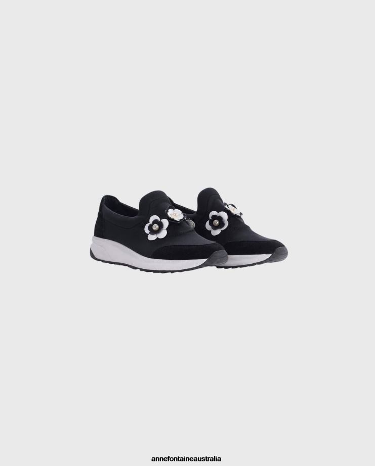 Anne Fontaine Shoes 2VZRJ1 Women Owell Sneaker and Sneakers With Floral Details Black/White