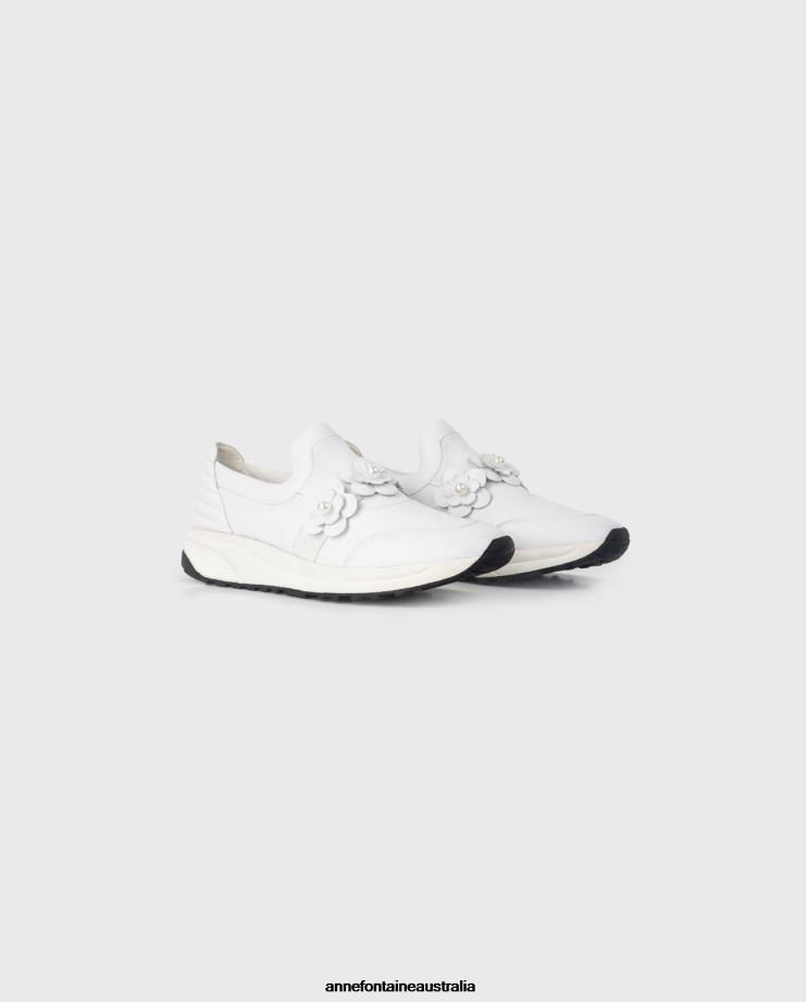 Anne Fontaine Shoes 2VZRJ2 Women Owell Sneaker Slip on Sneaker With Flowers Details White