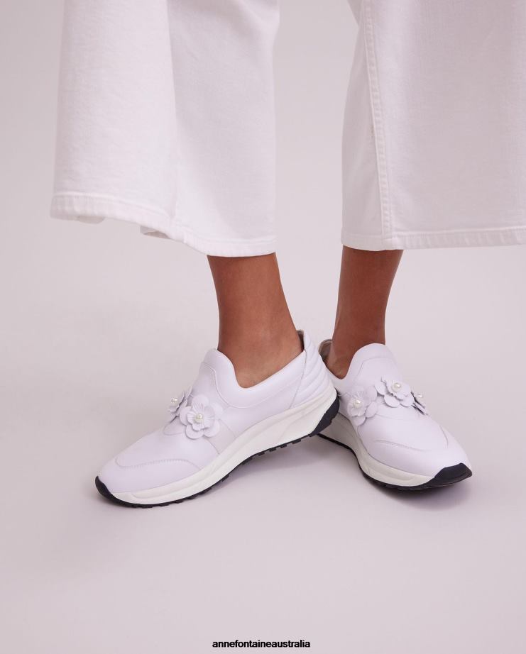 Anne Fontaine Shoes 2VZRJ2 Women Owell Sneaker Slip on Sneaker With Flowers Details White