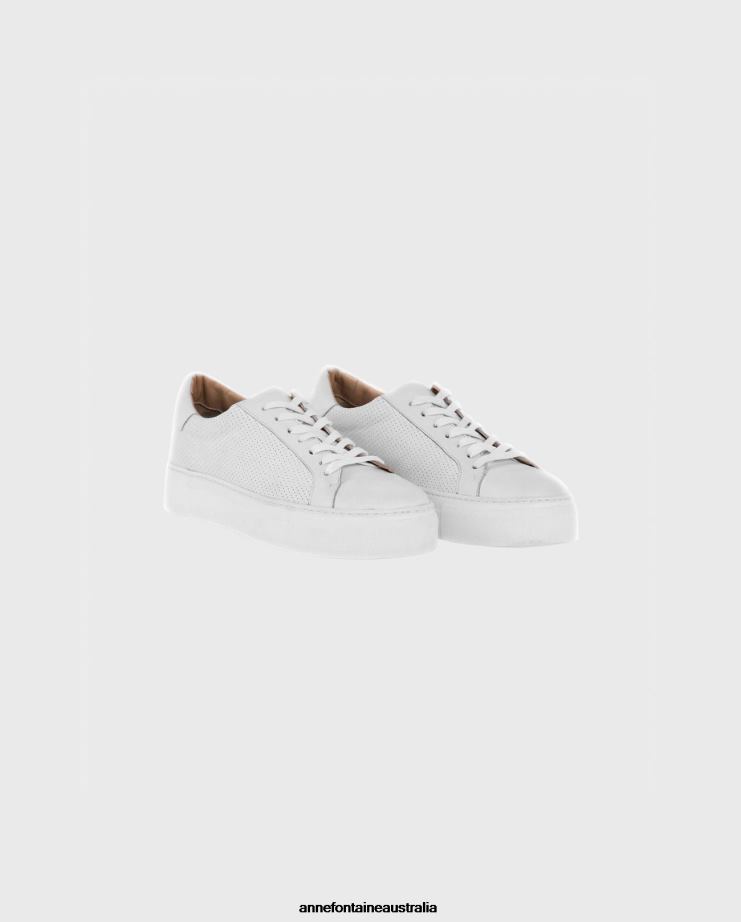 Anne Fontaine Shoes 2VZRJ3 Women Ugo Sneaker Leather Sneakers With Removable Flowers White