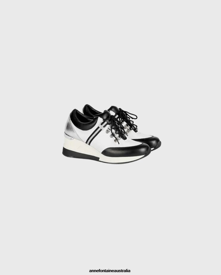 Anne Fontaine Shoes 2VZRJ4 Women Bill-BW Sneaker Platform Sneakers With Traditional Lace up Front Black/White