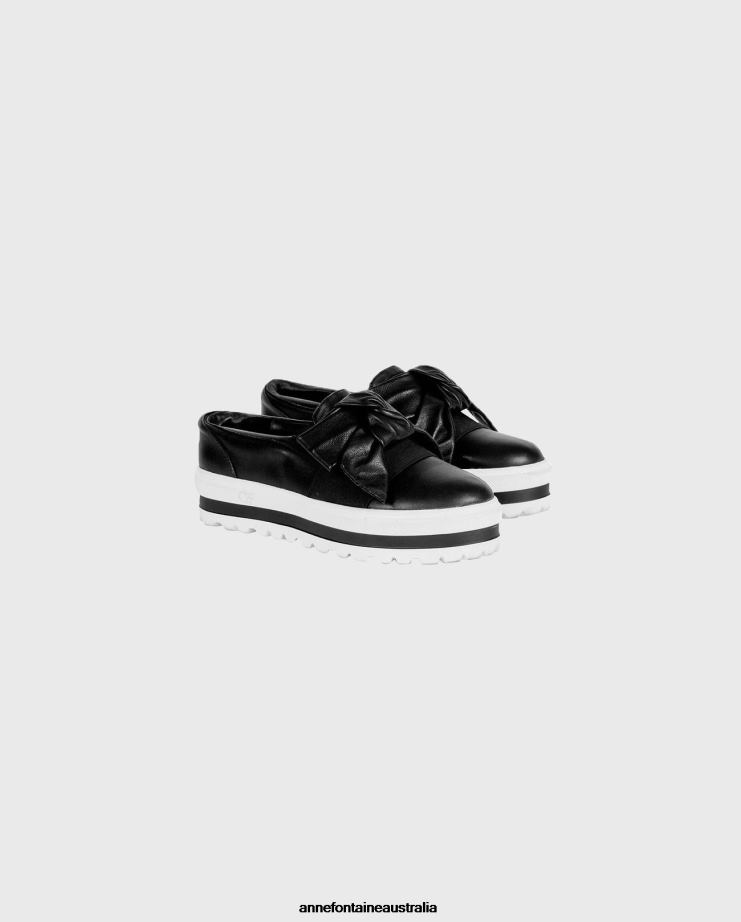 Anne Fontaine Shoes 2VZRJ5 Women Usko Sneaker Leather Sneakers With a Removable Bow Black/White